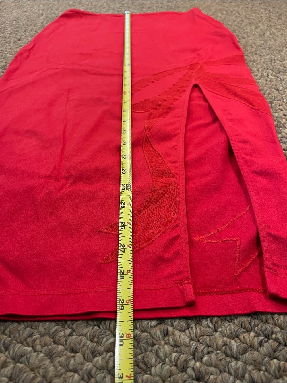 Anthropologie Maeve Red Bow Midi Pencil Skirt Embroidered Side Slit Size XS - Picture 13 of 16